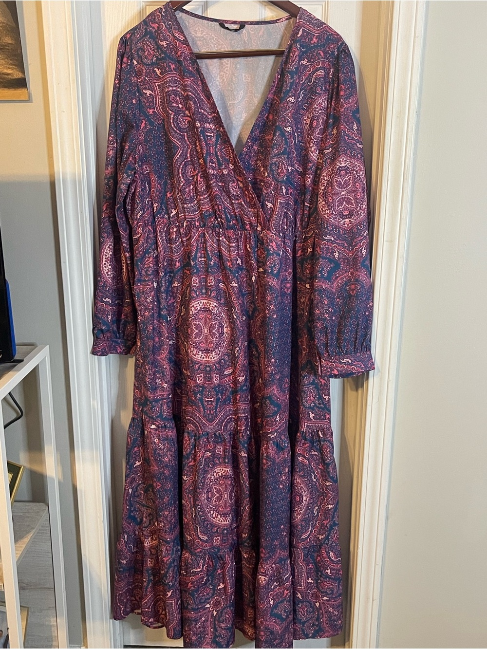 Paisley Tiered Maxi Dress in Plum Pink